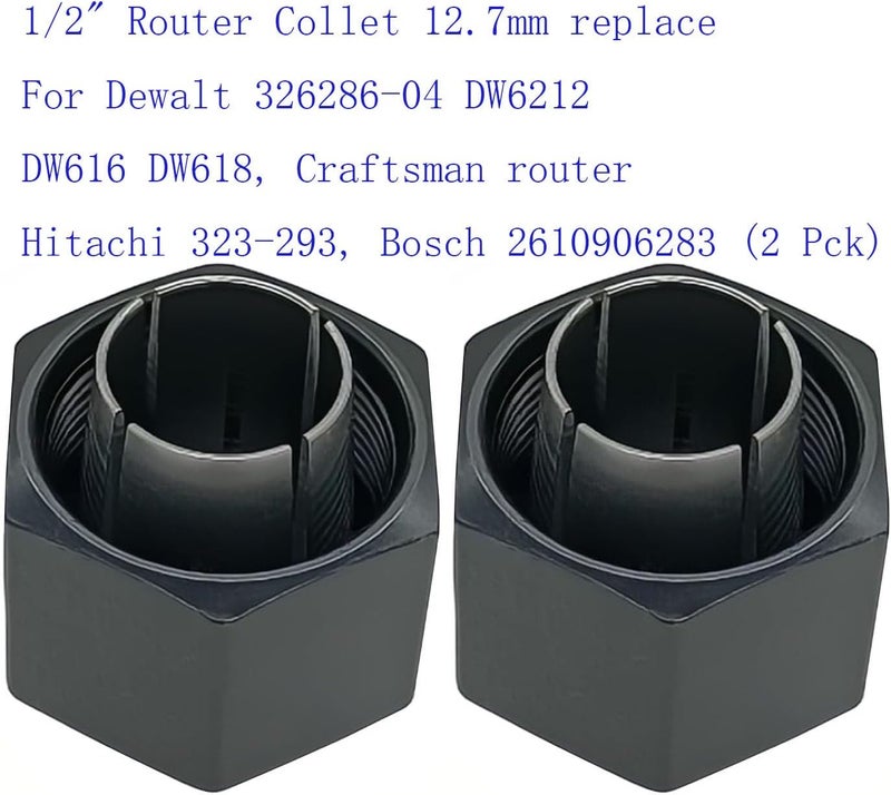 VIGORVIL 1/2" Router Collet 12.7mm replace For Dewalt 326286-04 DW6212 DW616 DW618, Craftsman router Hitachi 323-293, Boschh 2610906283 (2 Pck) - Image 3
